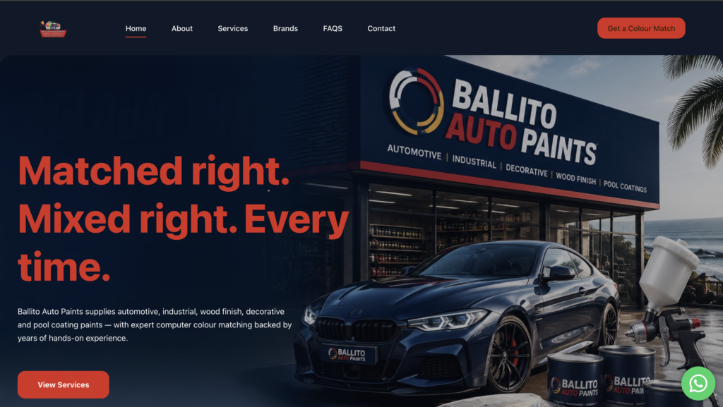 Ballito Auto Paints website homepage, built by The Coder SA
